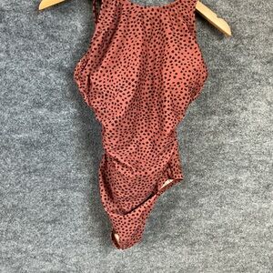 Kona Sol one-piece Swimsuit Leopard Dot Print Redish Brown color